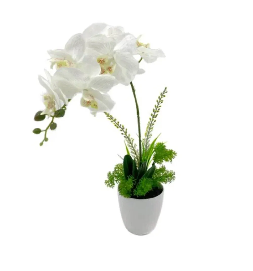Artificial One Stem Orchid In Plastic Pot 10x46cm view 2