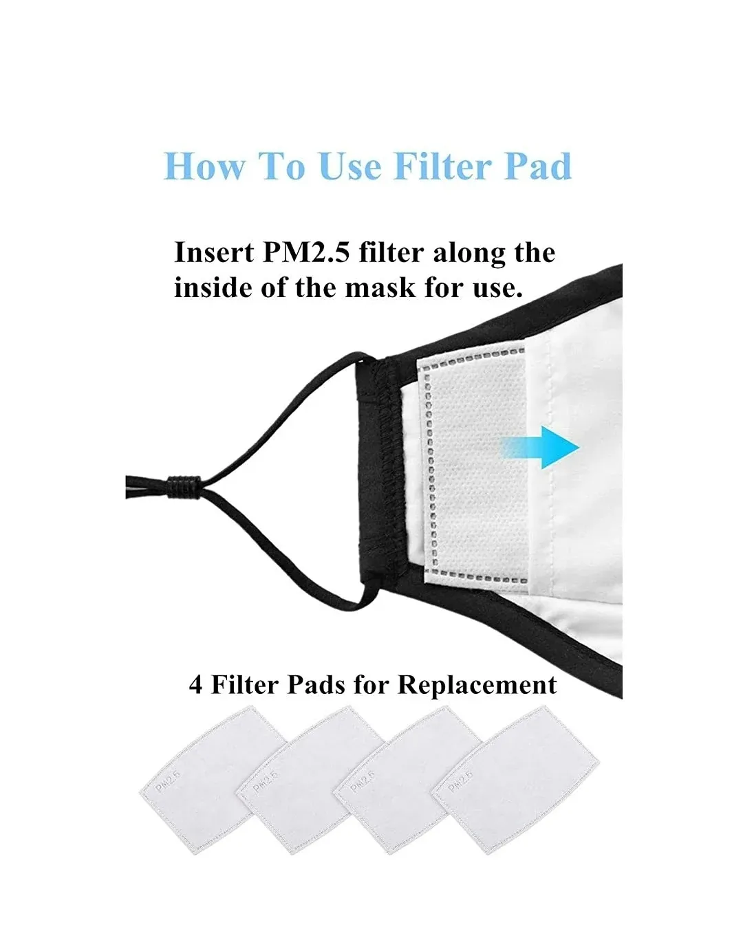NEW Cotton Cloth Face Mask w 2 Filters Reusable Washable Adjustable 3Ply Black view 2