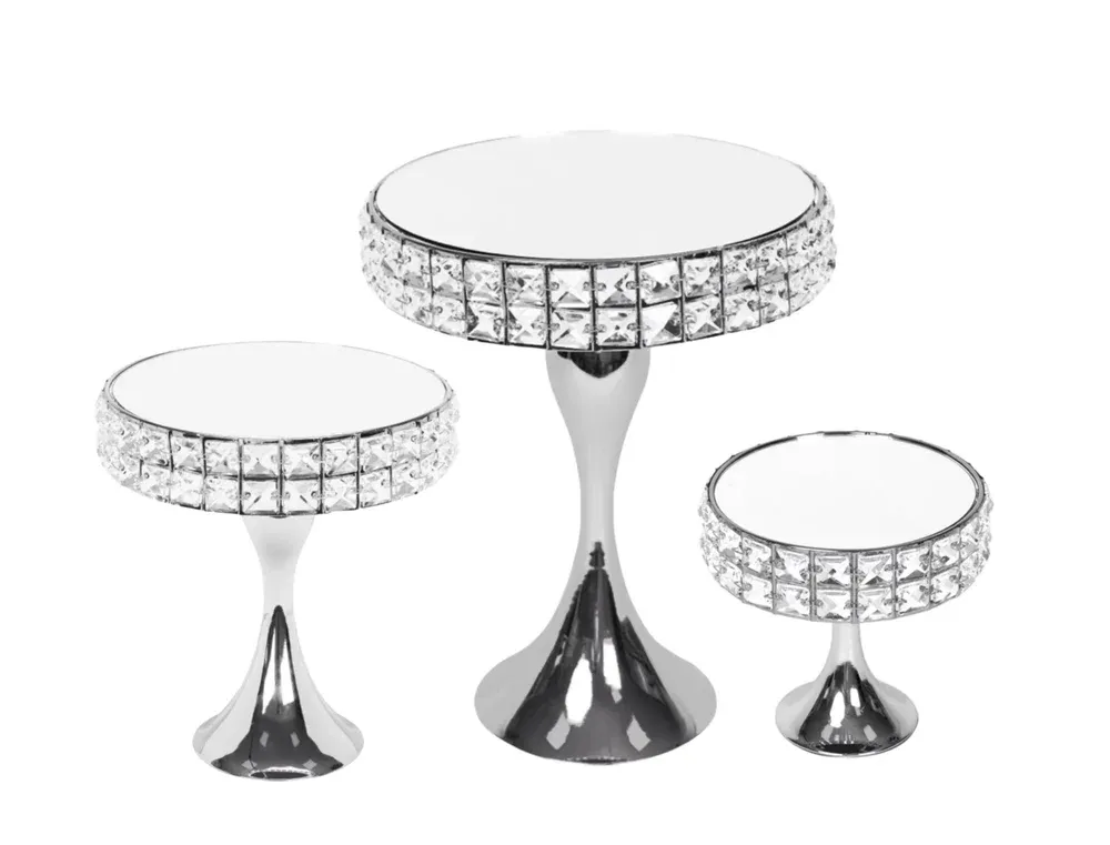 Set 3 Diamond Style Mirror Cake Stand 39cm