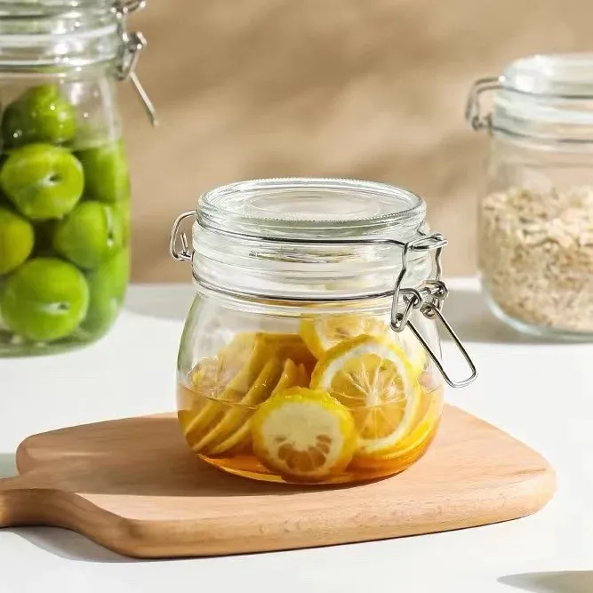 bulk 24 Glass Jar Metal Clip 470ml Canister 10cm
