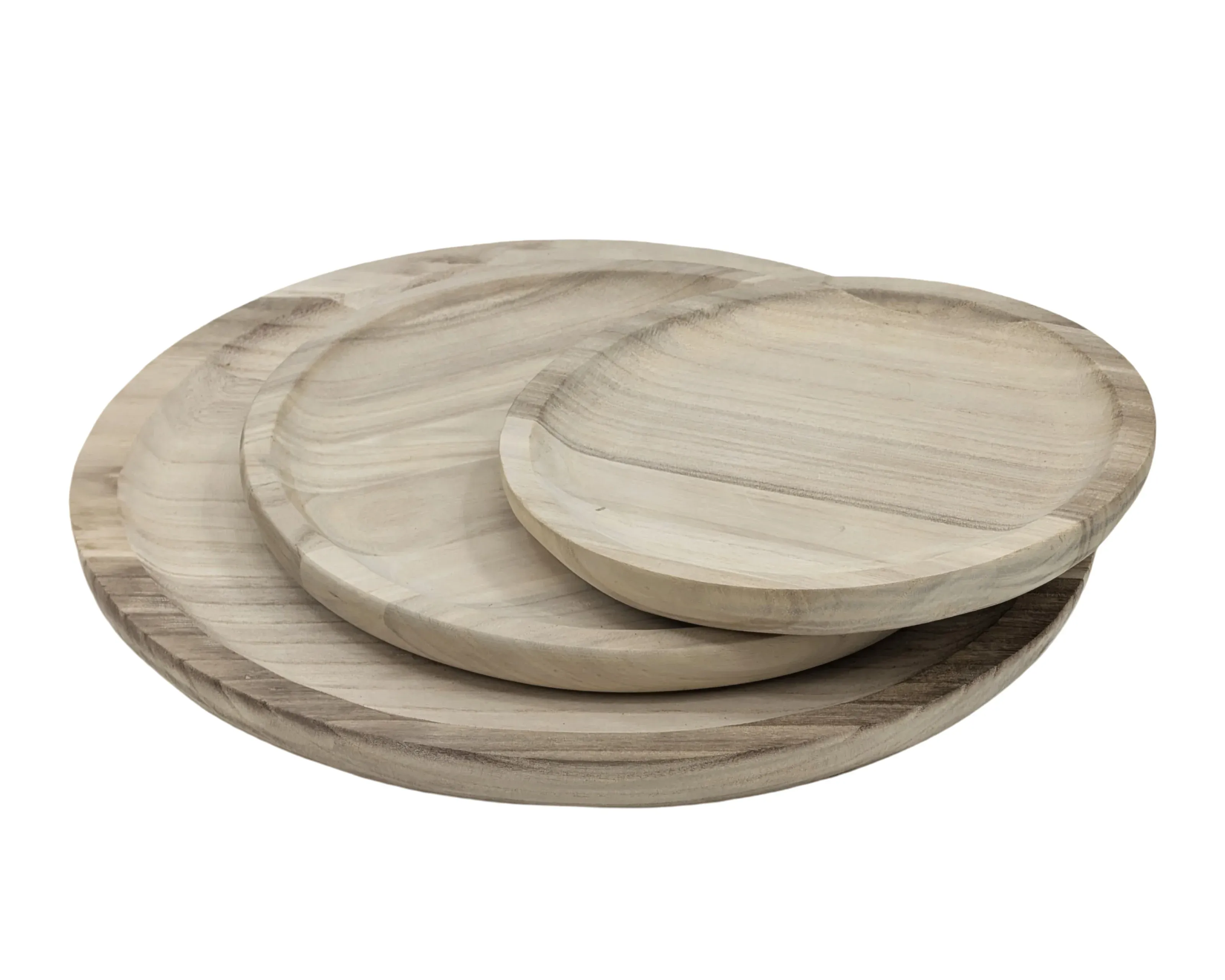 Set 3 Wood Round Trays 39cm