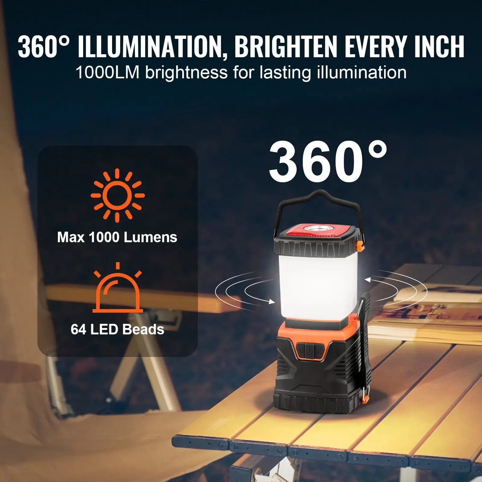 LED Camping Lantern, All-in-one, 1000LM, 360x Illumination, 4 Lighting Modes view 4