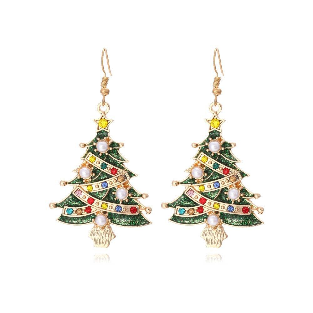 Christmas Tree Drop Earrings - 6.7 x 3.5 cm Alloy Festive Earrings with