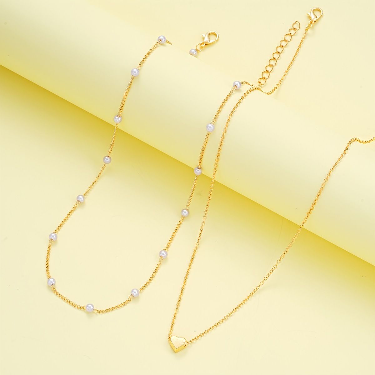 Silver Double-Layer Heart Charm Necklace and Bracelet Set – Women’s Layered view 5