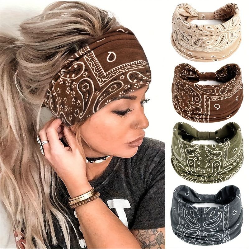 Beige Bohemian Yoga Headband – Elastic Sweat-Wicking Hairband for Women view 2