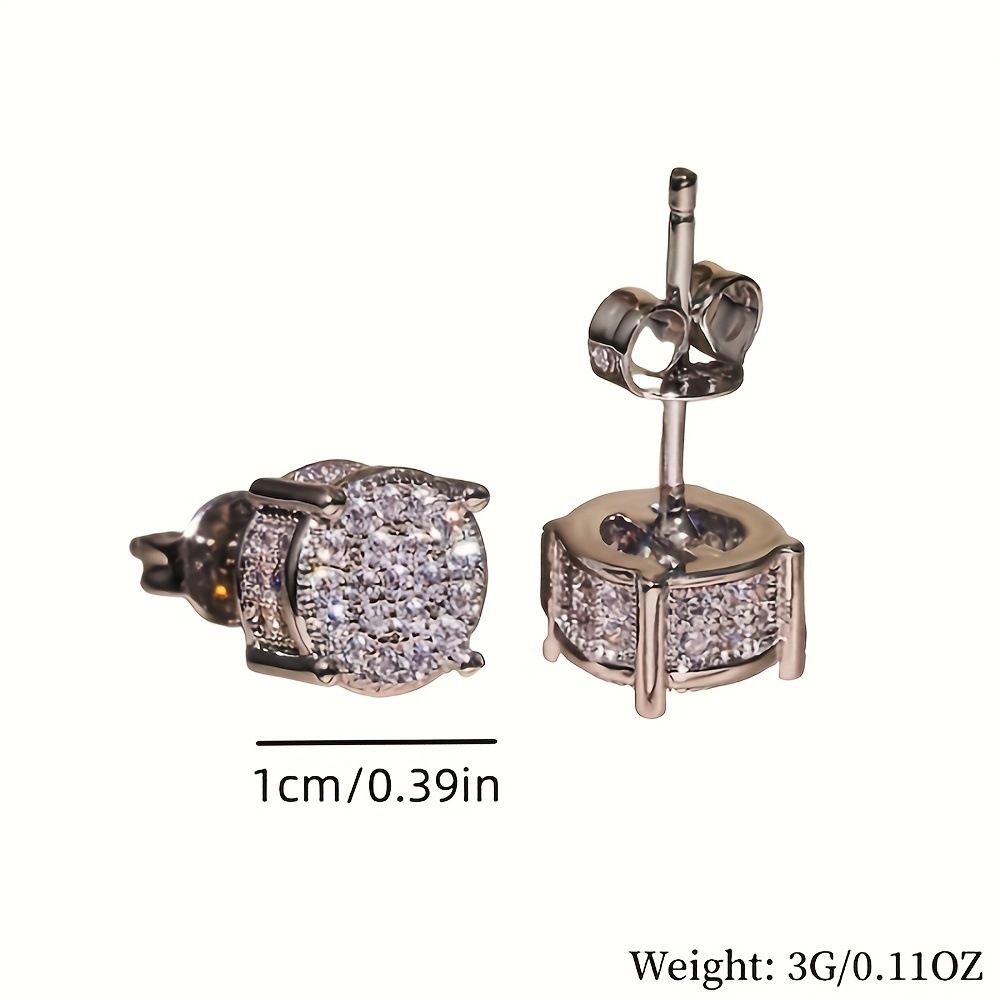 Silver Unisex Round Crystal Stud Earrings – Full-Pave Micro-Set Alloy Ear Jewelry view 3