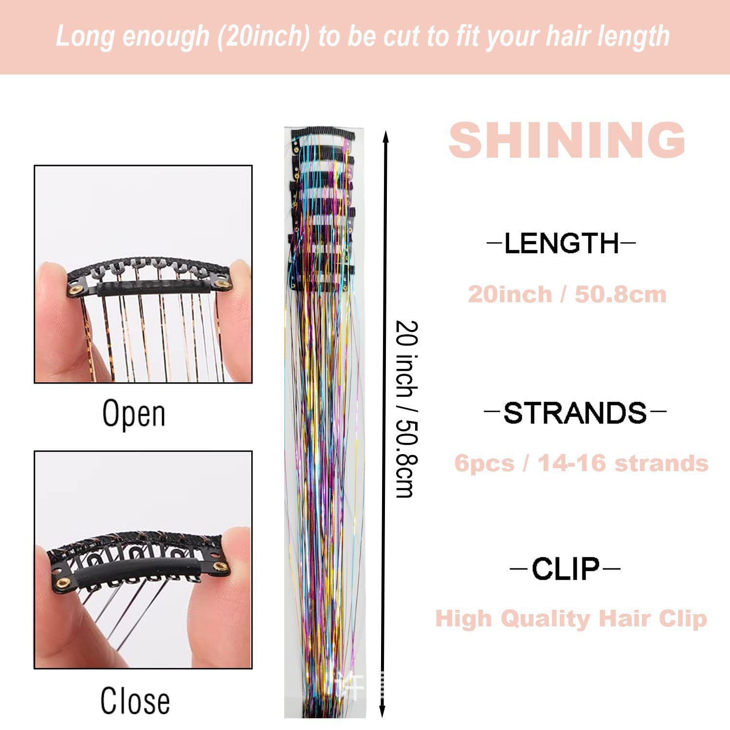 Yellow and Silver and Pink Laser Iridescent Hair Extensions – 12-Piece Clip-In view 3