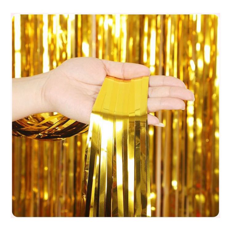 10 Pcs Gold Shiny Tinsel Foil Fringe Curtain - 1m x 2m Metallic Streamer view 2
