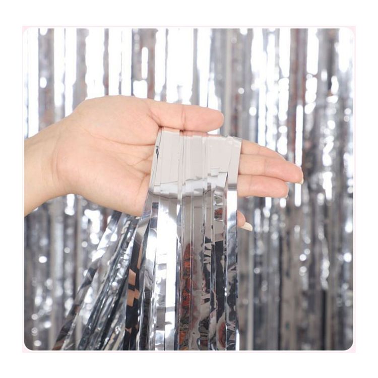 10 Pcs Silver Shiny Tinsel Foil Fringe Curtain - 1m x 2m Metallic Streamer