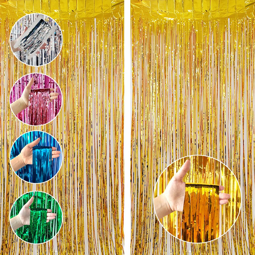10 Pcs Silver Shiny Tinsel Foil Fringe Curtain - 1m x 2m Metallic Streamer view 2