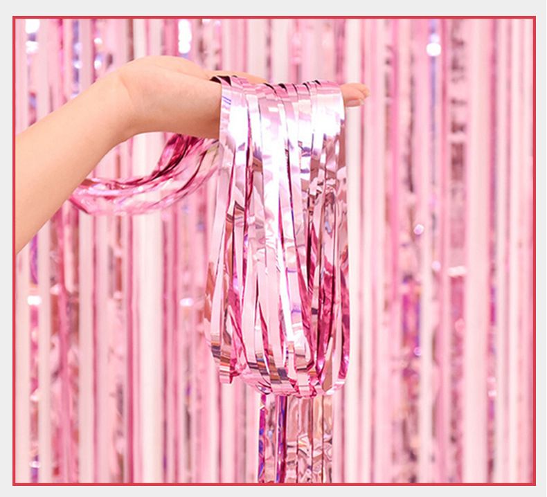 10 Pcs Pink Shiny Tinsel Foil Fringe Curtain - 1m x 2m Metallic Streamer