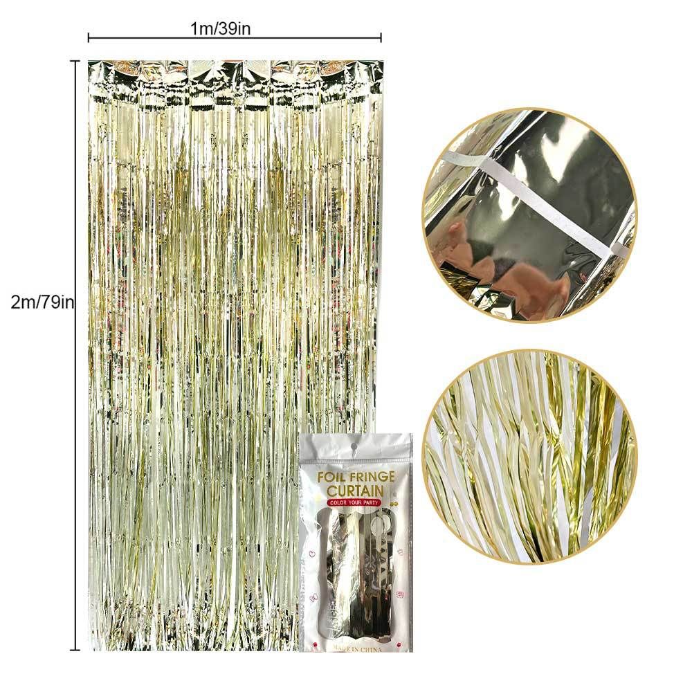 10 Pcs Pink Shiny Tinsel Foil Fringe Curtain - 1m x 2m Metallic Streamer view 4