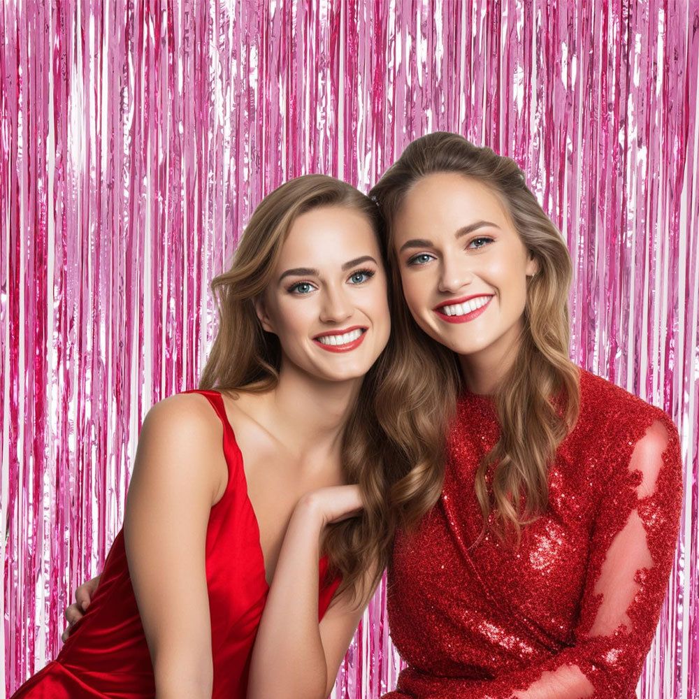 10 Pcs Pink Shiny Tinsel Foil Fringe Curtain - 1m x 2m Metallic Streamer view 5