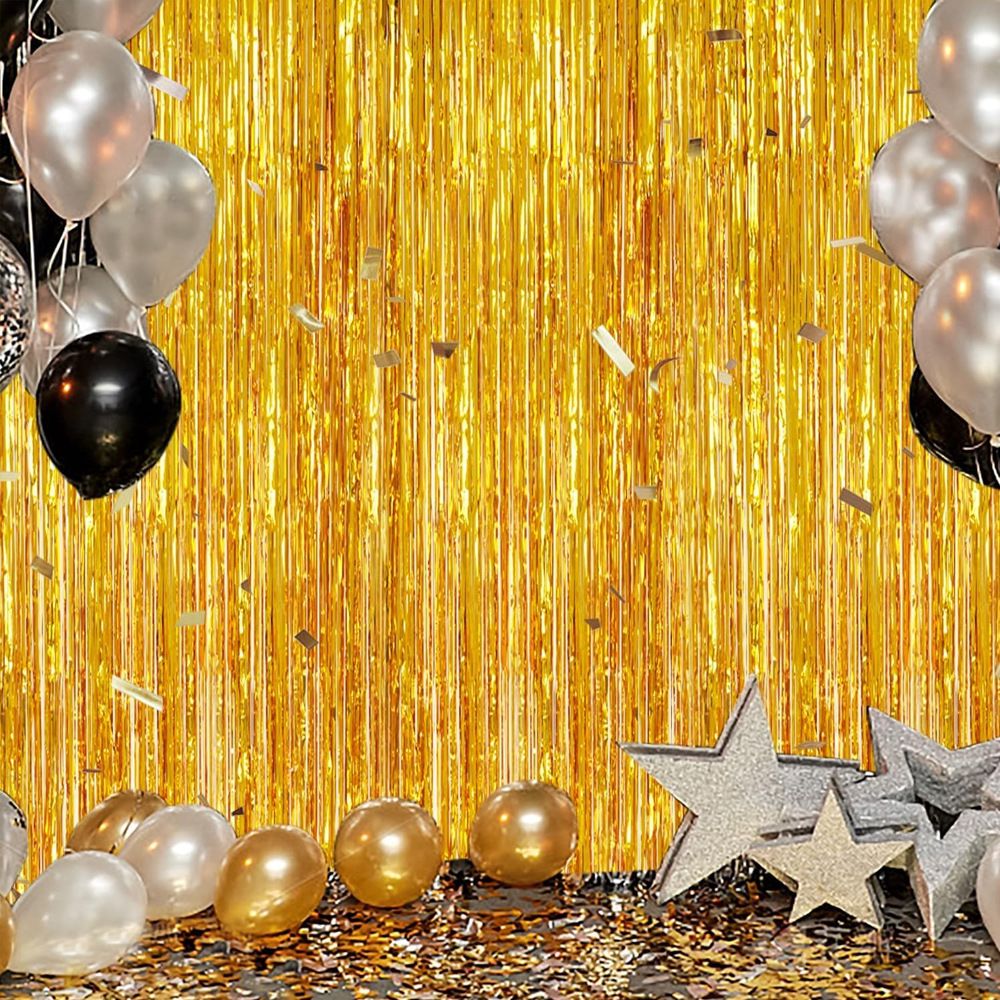 10 Pcs Rose red Shiny Tinsel Foil Fringe Curtain - 1m x 2m Metallic Streamer view 3