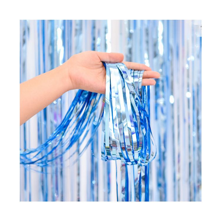 10 Pcs Light blue Shiny Tinsel Foil Fringe Curtain - 1m x 2m Metallic Streamer