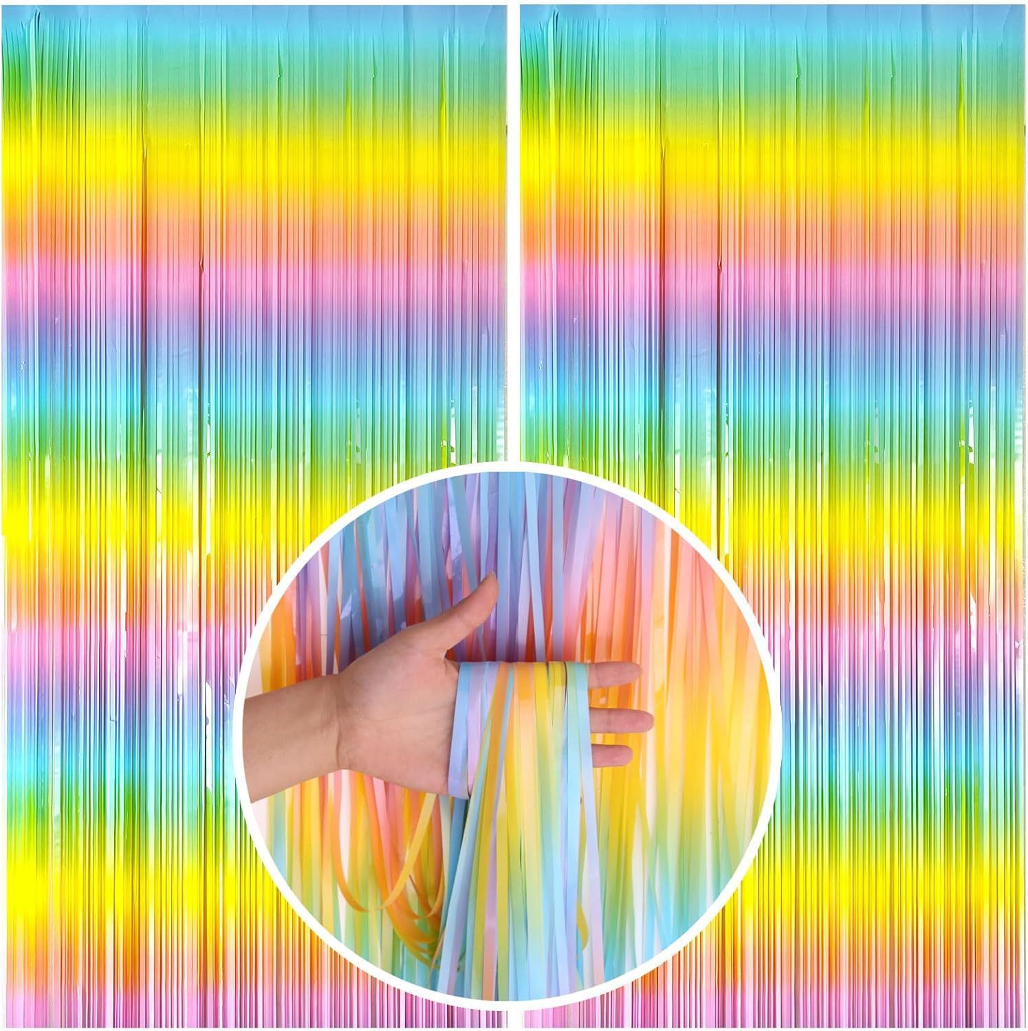 5 Pcs Style 2 Colorful Pastel Rainbow Metallic Fringe Curtain - 1x2m view 2
