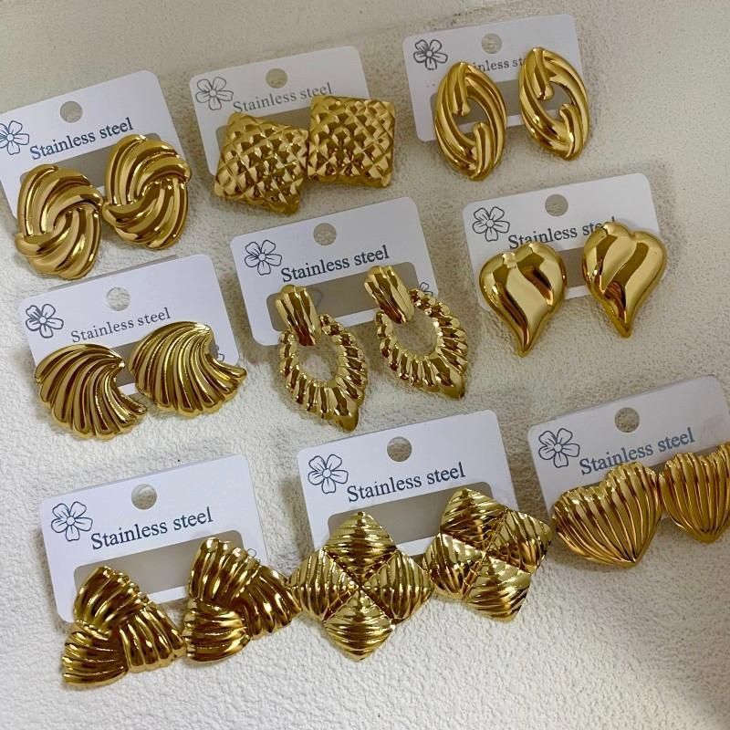 Combination B 18K Gold-Plated Stainless Steel Earring Set - 3 Pairs Minimalist view 2