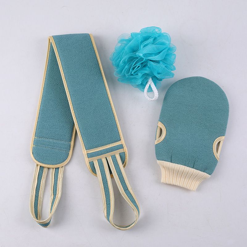 Blue 3-Piece Exfoliating Bath Set with Long-Handle Back Scrubber — image 1