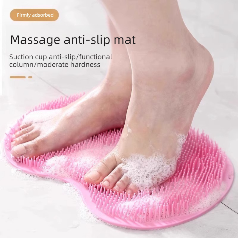 Pink 3-piece set (2-Pack Silicone Foot & Back Scrubber Mat with Suction Cups + view 2