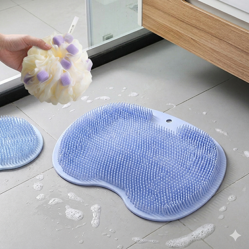 Blue 3-piece set (2-Pack Silicone Foot & Back Scrubber Mat with Suction Cups + — image 1