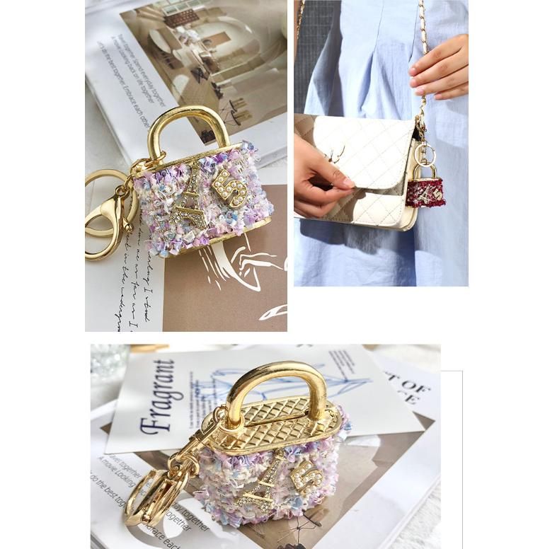 Red Sparkling Rhinestone Lock Keychain - 3D Mini Handbag Charm with Alloy & view 4