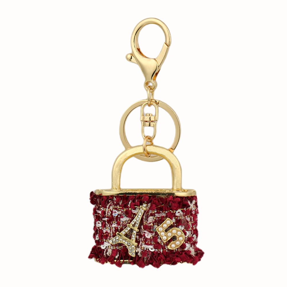 Red Sparkling Rhinestone Lock Keychain - 3D Mini Handbag Charm with Alloy & view 5