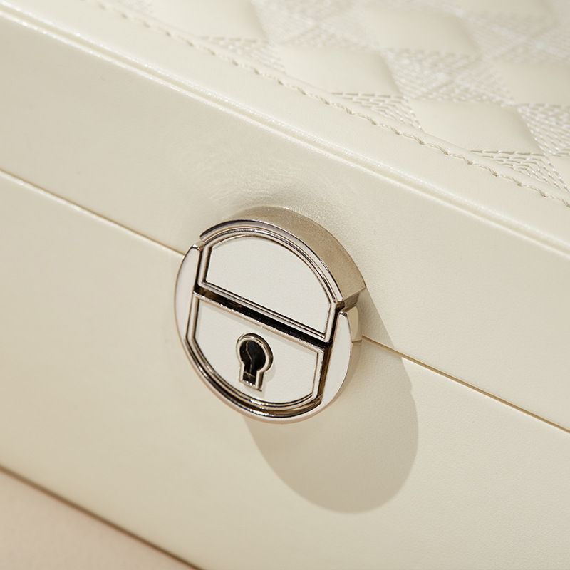 White Large PU Leather Jewelry Box with Mirror & Lock - Velvet Lined Organizer view 6