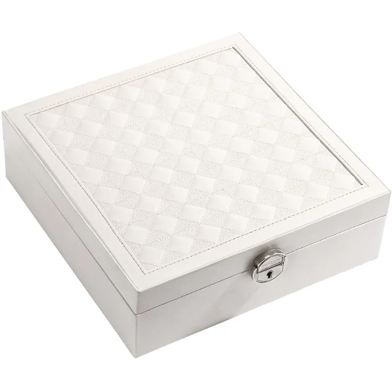 White Large PU Leather Jewelry Box with Mirror & Lock - Velvet Lined Organizer view 8