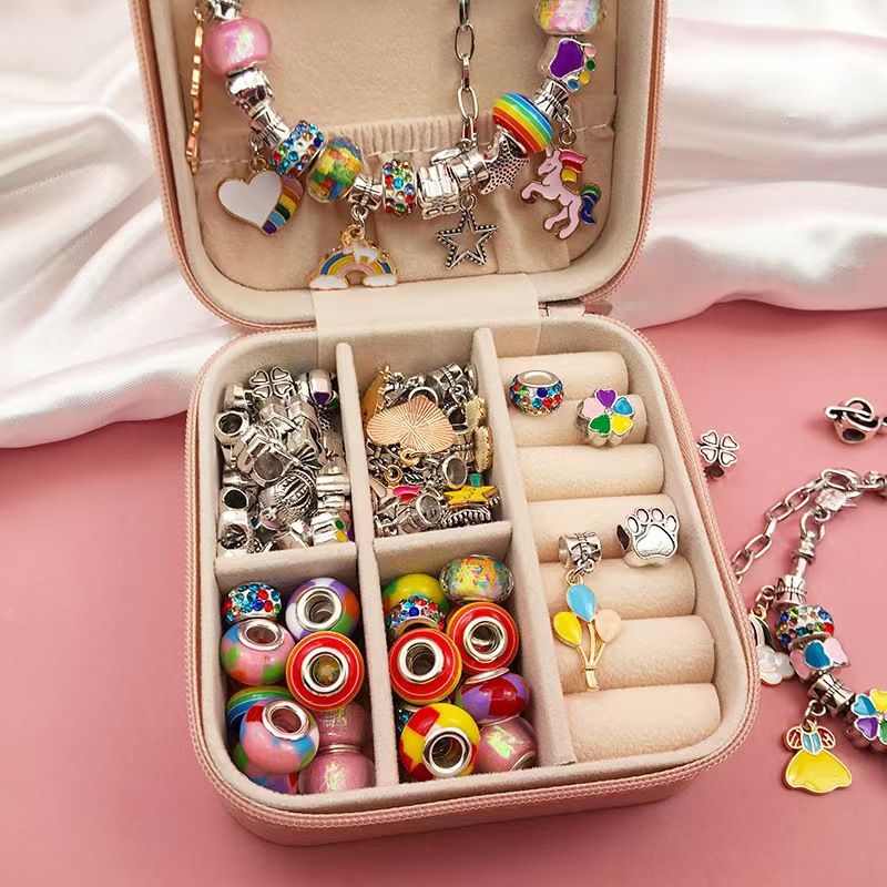Pink Kids DIY Bead Jewelry Making Kit - 68 Pcs Alloy & Plastic Charm Bracelet view 2