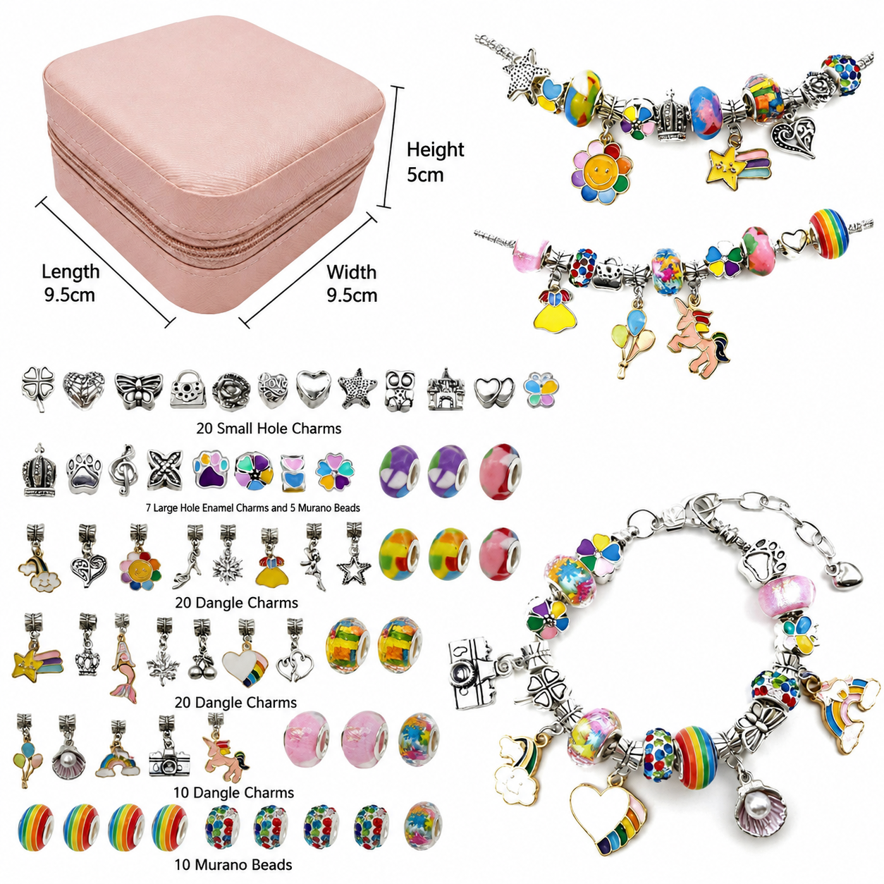 Pink Kids DIY Bead Jewelry Making Kit - 68 Pcs Alloy & Plastic Charm Bracelet view 3