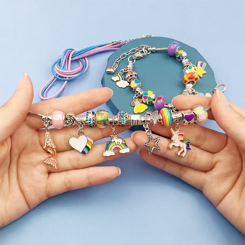 Pink Kids DIY Bead Jewelry Making Kit - 68 Pcs Alloy & Plastic Charm Bracelet view 4