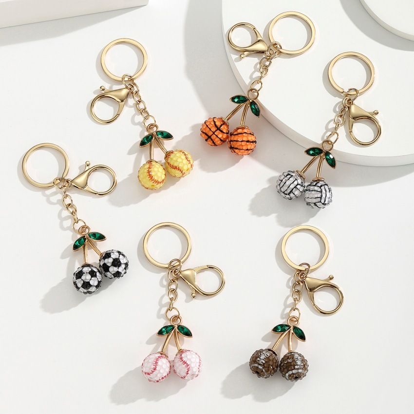 2 Pcs Yellow baseball shape Creative Sports Ball Cherry Keychain – Cute Resin view 2