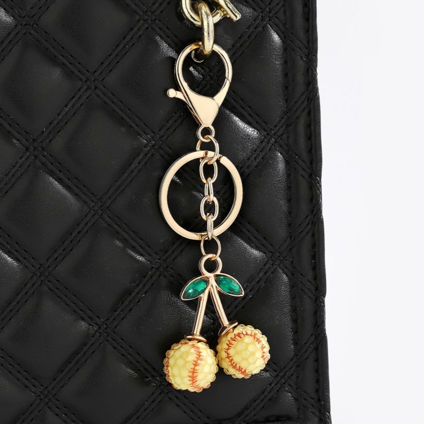 2 Pcs Yellow baseball shape Creative Sports Ball Cherry Keychain – Cute Resin view 5