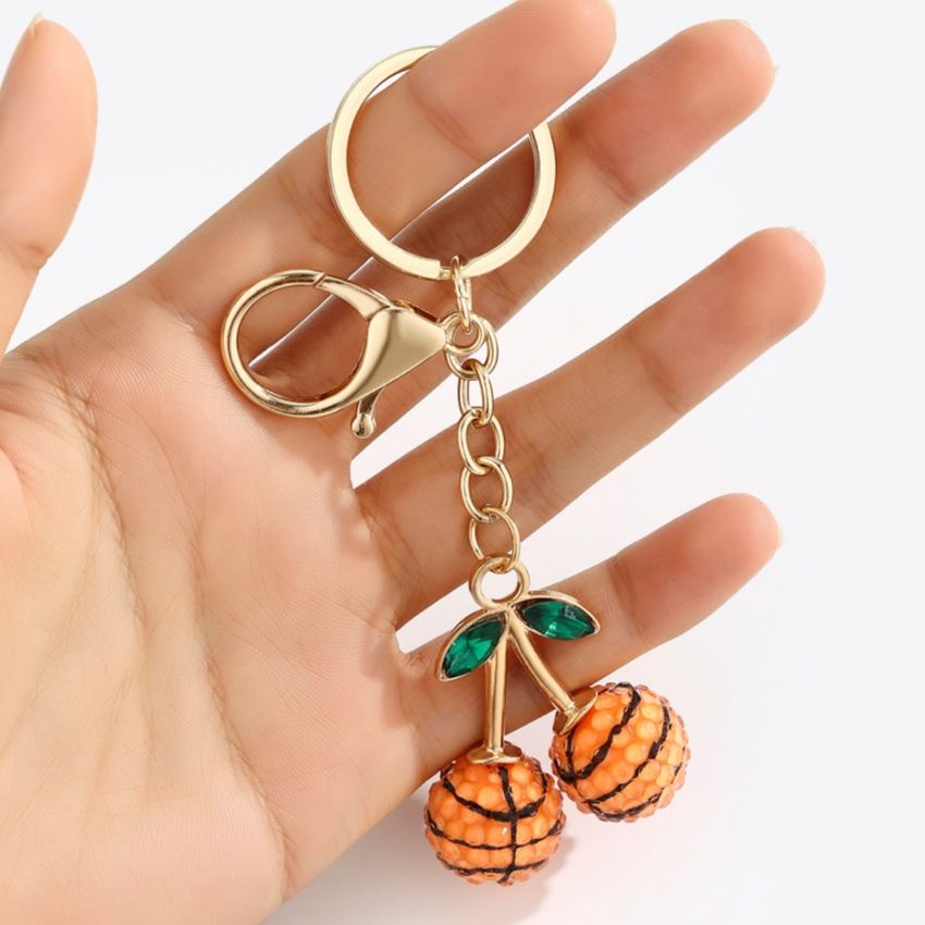 2 Pcs Basketball shape design Creative Sports Ball Cherry Keychain – Cute view 3