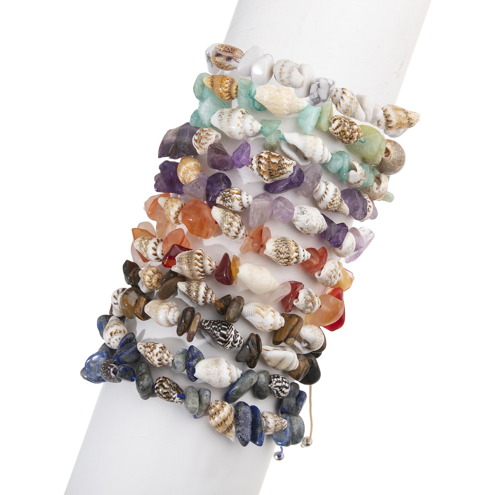 Boho Braided Shell & Crystal Bracelet Set – 12-Piece Adjustable Woven Jewelry view 2