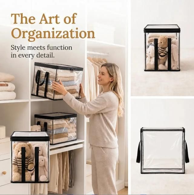 3 Pcs Large Clear PVC Book Storage Box – Foldable view 3