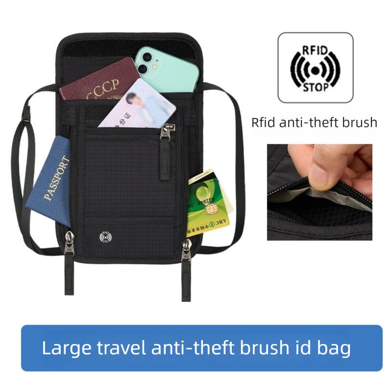 Dark Grey RFID Neck Passport Holder - 16.3 x 22.8 cm Lightweight Nylon and view 5