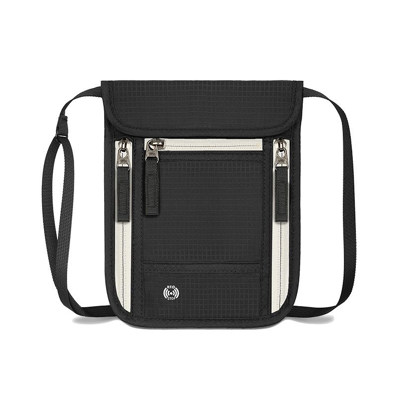 Black and Grey RFID Neck Passport Holder - 16.3 x 22.8 cm Lightweight Nylon — image 1
