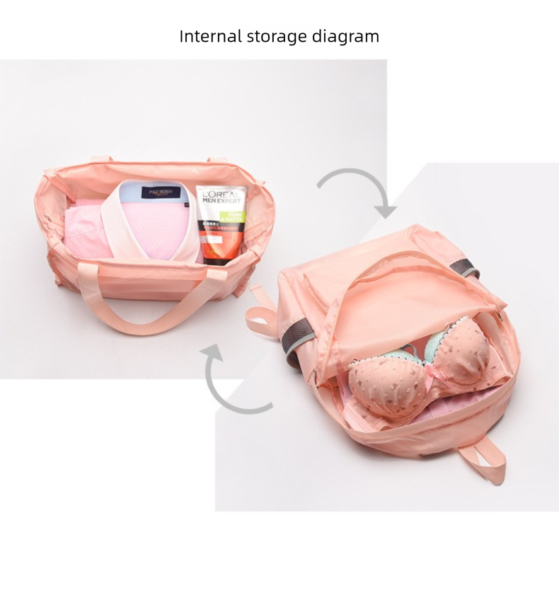 Beige Lightweight Foldable Backpack - Waterproof Polyester 3 Way Backpack and view 4
