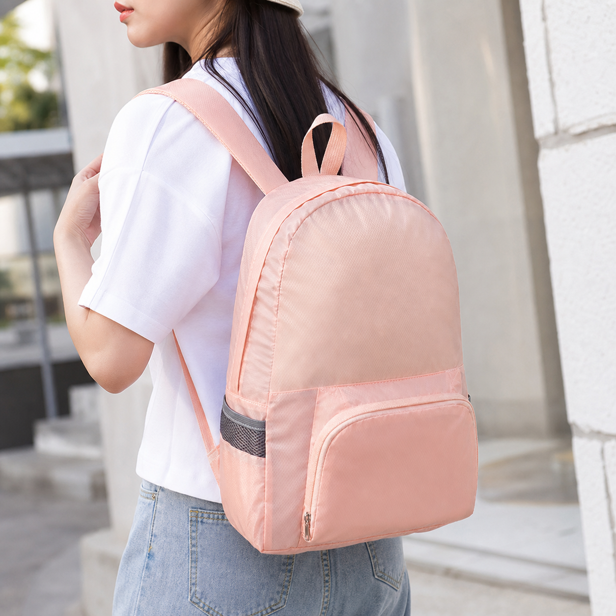 Beige Lightweight Foldable Backpack - Waterproof Polyester 3 Way Backpack and view 7