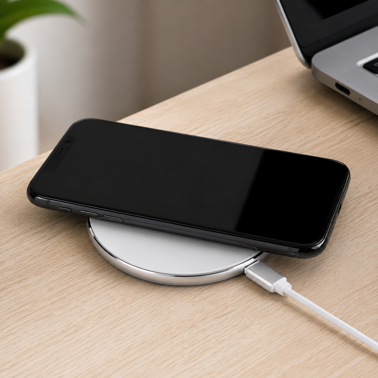 Black 15W Qi Wireless Phone Charger - Compact Cable Free Charging for Qi view 4