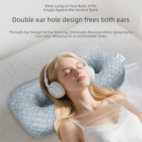 Gray Ear Piercing Pillow for Side Sleepers - 55 x 33 x 9 cm Figure 8 Hollow view 2