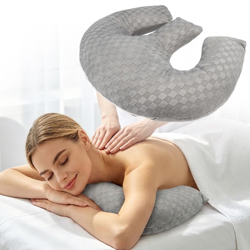 Pink Ergonomic M-Shaped Breast Support Pillow for Spa & Postpartum Care – Soft view 3