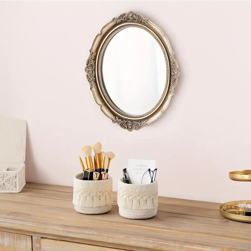 Beige Boho Cotton Rope Tassel Storage Baskets – Set of 2 Round Woven view 3
