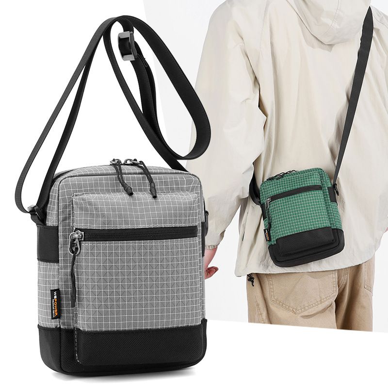 Green Unisex Plaid Nylon Crossbody Bag – Lightweight Multi-Pocket Shoulder Bag view 3