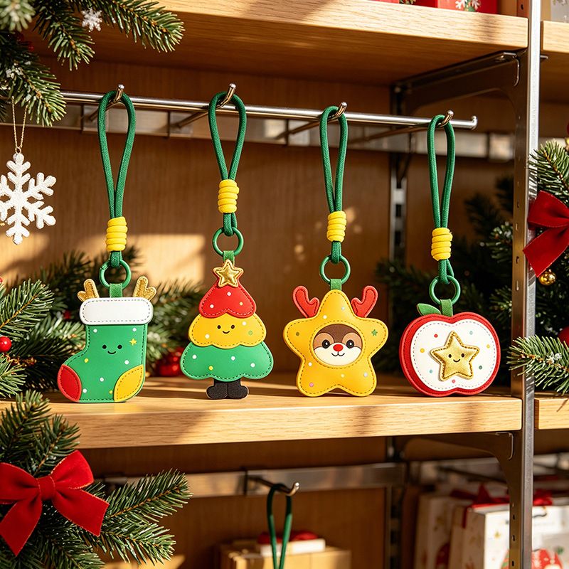 2-Piece Christmas Tree Shaped PU Leather Keychains – Cute Holiday Bag view 2