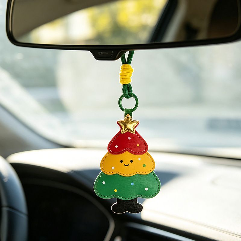 2-Piece Christmas Tree Shaped PU Leather Keychains – Cute Holiday Bag view 8