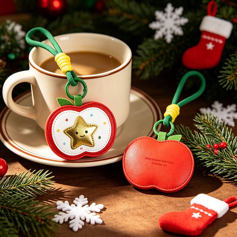 2-Piece Peace Apple Shaped PU Leather Keychains – Cute Holiday Bag Ornaments view 4