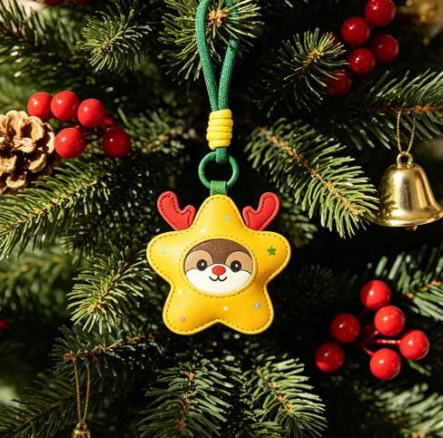 2-Piece Peace Apple Shaped PU Leather Keychains – Cute Holiday Bag Ornaments view 6