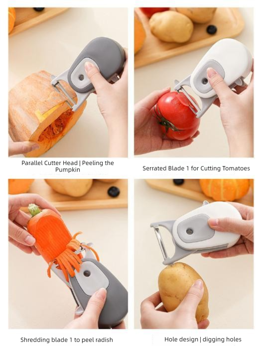 2 Pcs (White +Gray) 3-in-1 Magnetic Foldable Peeler – Portable Stainless Steel view 5